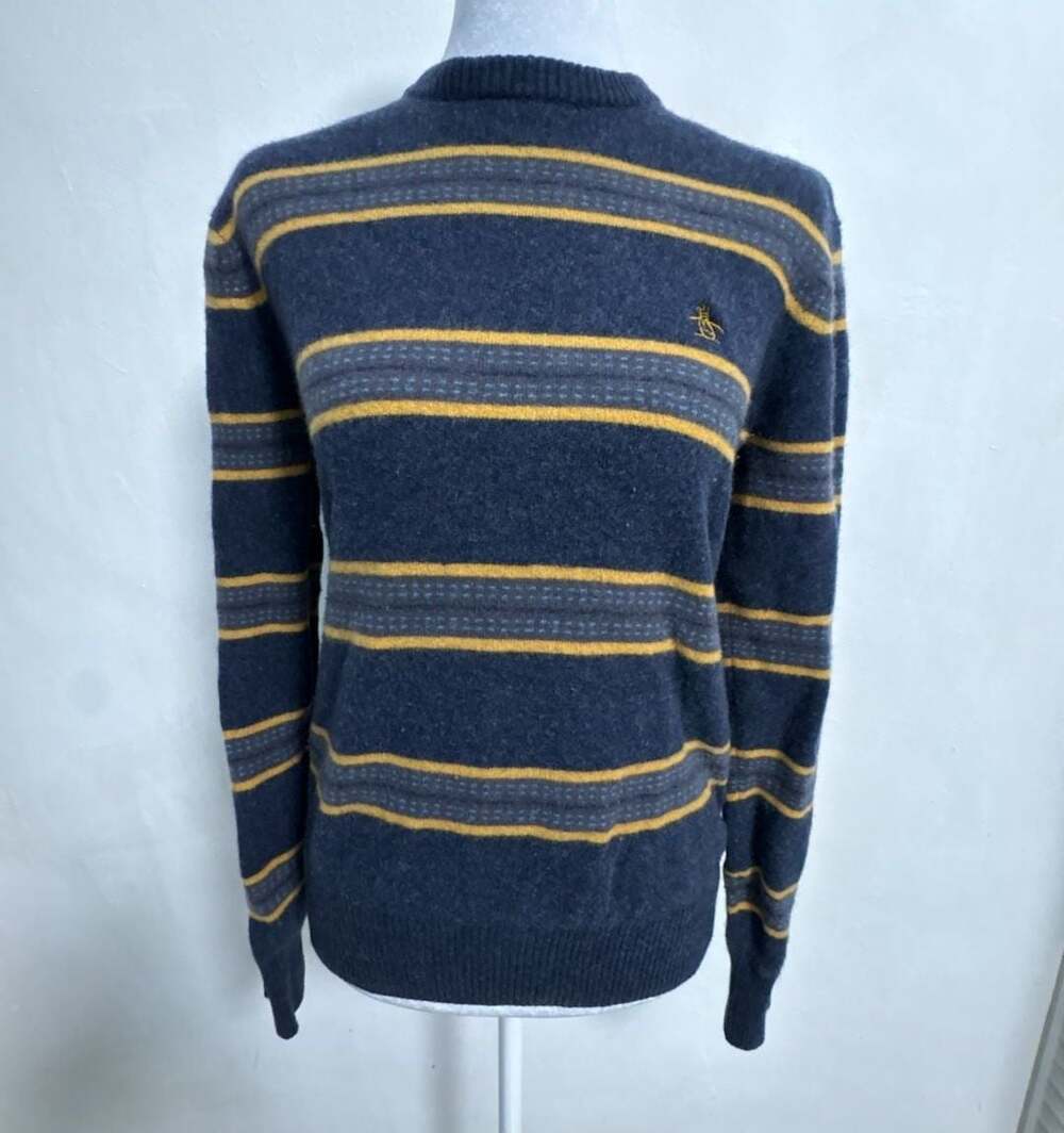 Original Penguin Merino Wool Cashmere Blend Striped Crew Neck Sweater Preppy
